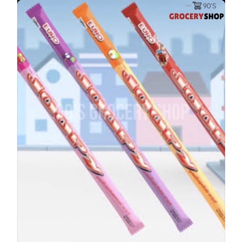พร้อมส่ง ยูโร่ จุ๊บปี้ เคี้ยวนุ่ม หลากรส  แท่งตรงยาว 1 แพค 12 แท่ง
