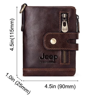 Jeep กระเป๋าสตางค์หนังวัวแท้ 100% RFID พร้อมสายโซ่คล้อง ขนาดเล็ก สไตล์นักธุรกิจ สําหรับผู้ชาย