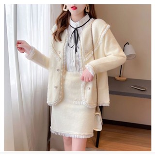 Snowy Blazer &amp; Skirt Set ชุดเซ็ท 2 ชิ้น เสื้อคลุมขนมิ้ง พร้อม กระโปรงขนมิ้ง นุ่มๆ สีครีม เบลเซอร์ เสื้อกันหนาว