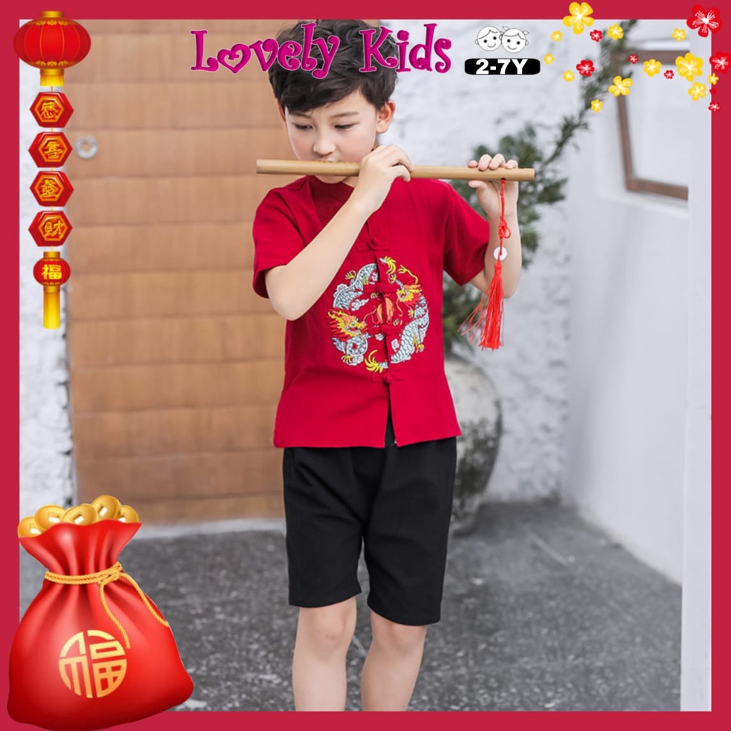 🧧🧨CNY 2026 Cute Kids Boy Fashion Boy Set New Year Traditional Costume 儿童男孩新年天然衣服套装