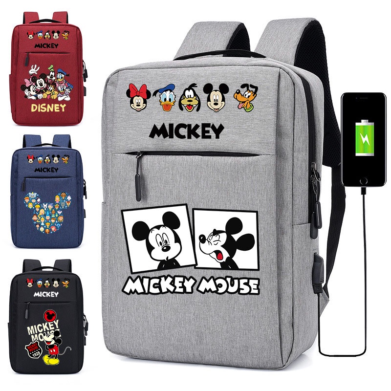 Mickey Mouse กระเป๋าเป้สะพายหลังมิกกี้เมาส์นักเรียนกระเป๋าเป้สะพายหลังกระเป๋าเดินทางกระเป๋าแล็ปท็อป (อินเตอร์เฟส USB) ราคา ถูกที่สุด ดีลบีเคเค