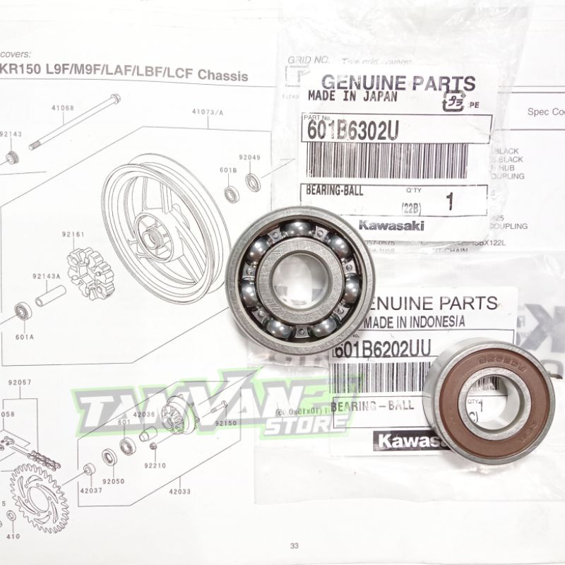 A PAIR OF REAR WHEEL BEARINGS สําหรับ NINJA RR R SS 601B6302U (7.9H) 601B6202UU (7.9E)