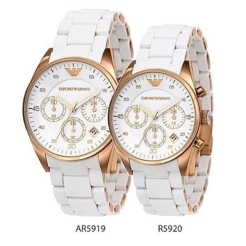 ได้2เรือน!!นาฬิกา Emporio Armani AR5919 สายยางสีขาว อะไหล่สีPink gold