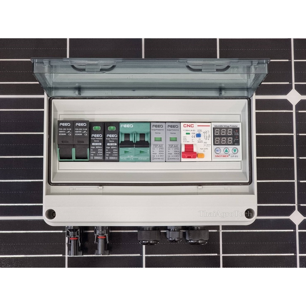 FEEO Photovoltaic PV Combiner Box Solar Waterproof Distribution Kit 2 String 1 phase ตู้คอมบายเนอร์ 