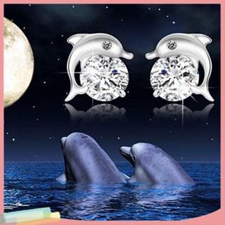 เครื่องประดับผู้หญิงต่างหูน่ารักลายปลาโลมา rhinestone stud earrings