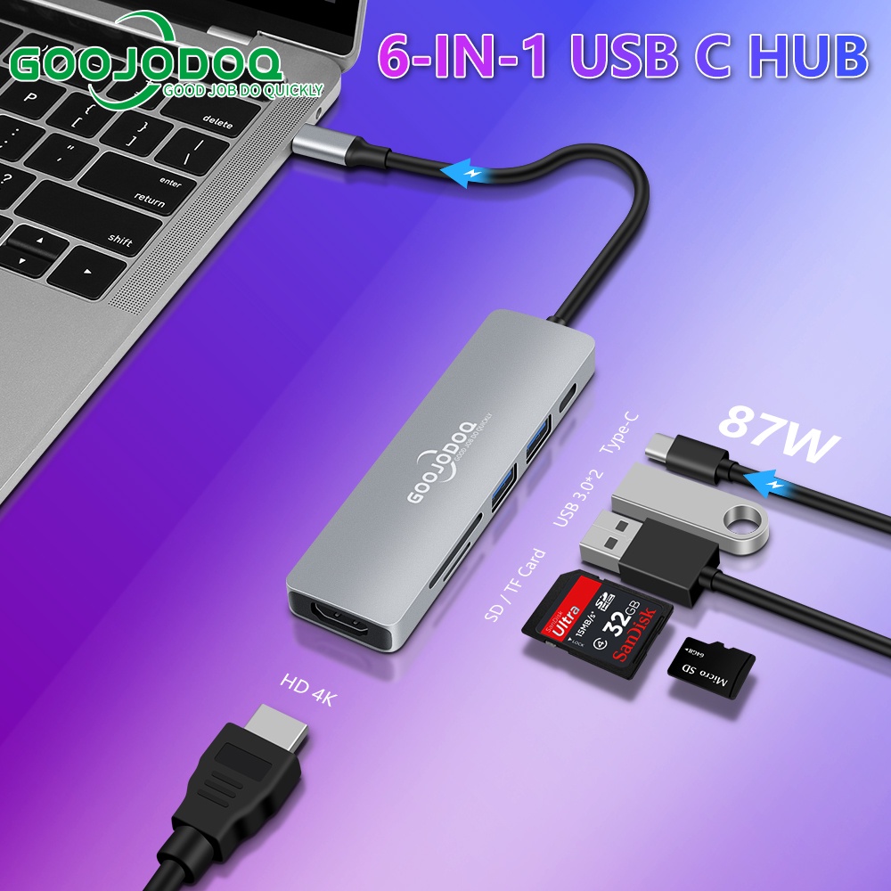 GOOJODOQ อะแดปเตอร์ฮับ USB Type-C การ์ดรีดเดอร์ HDMI VGA RJ45 USB C เป็น USB 3.0 สําหรับ Macbook Pro