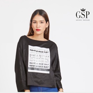 GSP BUSINESS BLOUSE B&amp;W เสื้อเบลาส์ คอกลม ไม่มีเส้นตัดต่อแขน ผ้าซาตินเนื้อบาง (ST66BL)