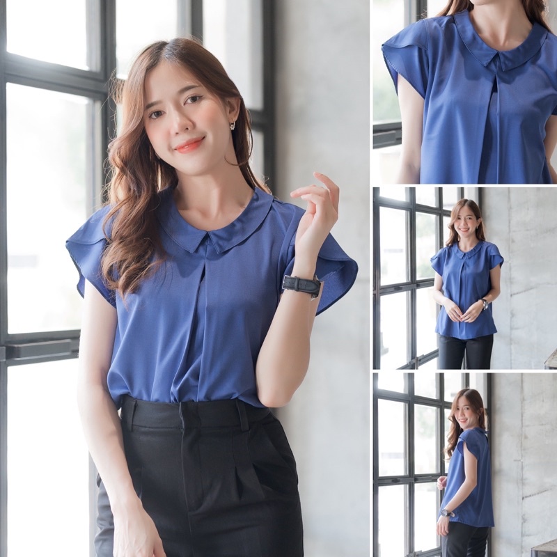 เสื้อทำงานปกบัวแหลม แต่งแขนซ้อน #L154shop_737