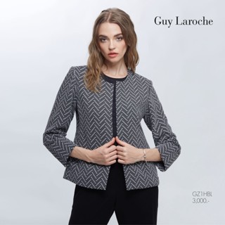 Guy Laroche New GL Jacket แจ็คเก็ตทำงานเนื้อผ้า Jersey Jacquard ลายกราฟิกก้างปลาสีดำ (GZ1HBL)