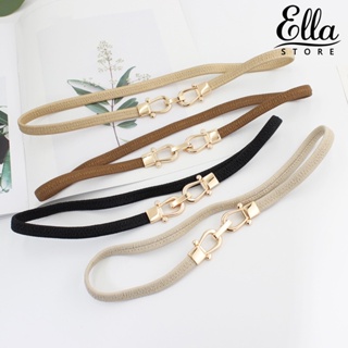 Ellastore123 เข็มขัดหนังเทียม หัวเข็มขัดโลหะ แบบบาง ยืดหยุ่น ทนต่อการเสียดสี สําหรับผู้หญิง