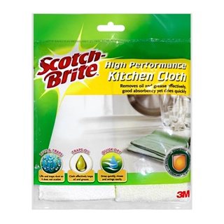 FREEHOME ผ้าไมโครไฟเบอร์ทำความสะอาดคราบมัน SCOTCH-BRITE 30x32cm สีขาว ผ้าเช็คโต๊ะ ผ้าเช็ครถ ผ้าเช็ดมอเตอร์ไซค์ ผ้าทำความ