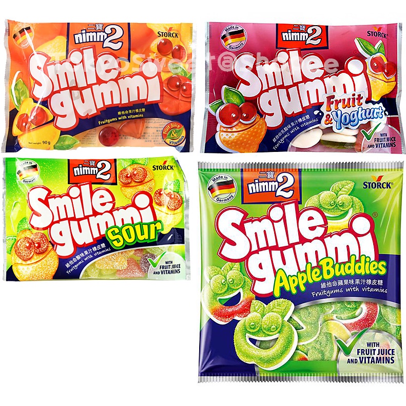 Nimm2 Smile Gummi 4 รสชาติ Fruit&amp;Yoghurt Sour Apple Buddies 90 กรัม นิมม์ ทู สไมล์ กัมมี่ เยลลี่ Jelly belly haribo