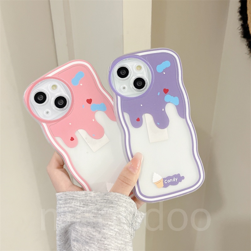 Clear Casing Redmi Note 13 12 4G 5G 11S 11 10s 10 Pro 9 8 13C 12C A3 A1 10C 10A 9C 9S 9A 6A 5A POCO X4 X5 M3 X3 Pro NFC Cute Waves Edge Candy ice Cream Fine Hole Lens Protection Soft Phone Case BW 23