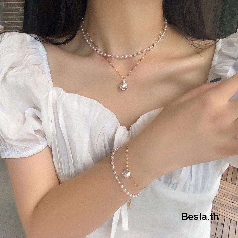 สร้อยคอโซ่ จี้ประดับมุก สไตล์โบฮีเมียน วินเทจ เครื่องประดับสำหรับผู้หญิง