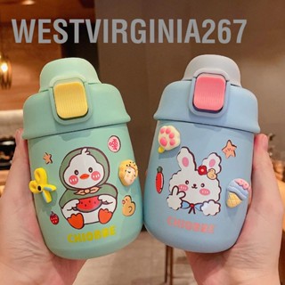 BWestvirginia267 ขวดน้ําร้อนน่ารัก พร้อมหลอดดูด และสติกเกอร์ สเตนเลส มีฉนวนกันความร้อน สําหรับเด็กนักเรียน