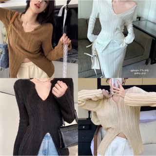 เสื้อยืดคอวีผ้าทอ เนื้อบางเบาใส่สบาย