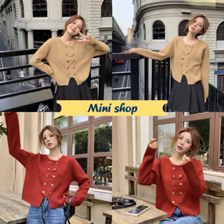 Mini shop🌸พร้อมส่ง🌸 (8K82)เสื้อไหมพรมแขนยาว กระดุมด้านหน้า เรียบหรูดูแพงมาก