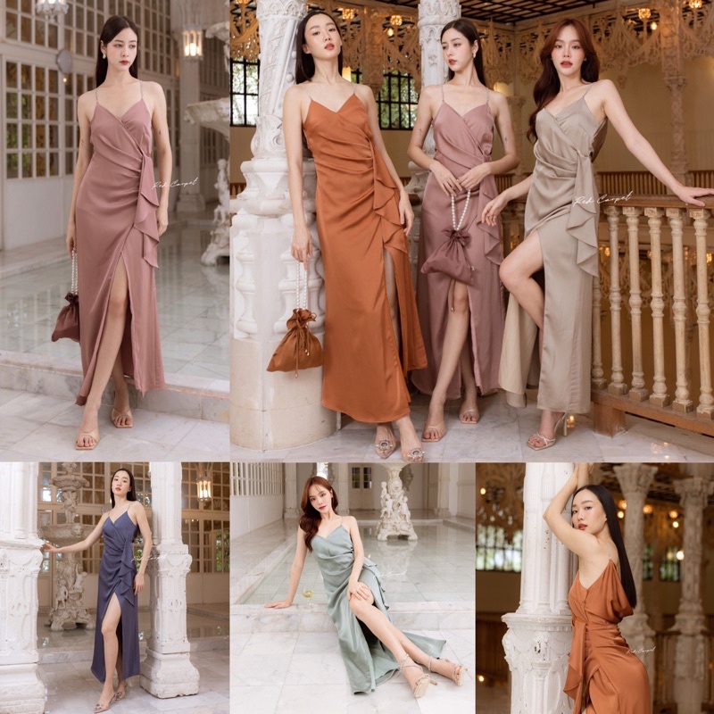 🏷Red Carpet #R082 Valerie dress เดรสซาตินสายเพชร ชุดราตรี เดรสสายเดี่ยว ออกงาน ชุดเพื่อนเจ้าสาว