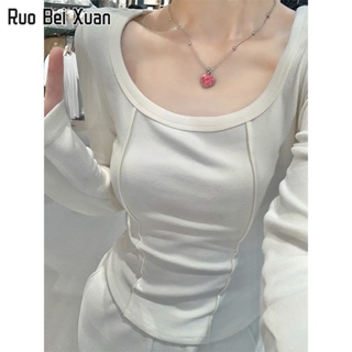 RUO BEI XUAN เสื้อยืดผู้หญิงแฟชั่นสไตล์เกาหลีใหม่เสื้อท่อนล่าง