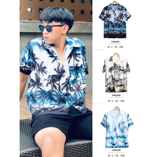 Hawaii shirt เสื้อฮาวายลาย ทะเล ต้นมะพร้าวSUMMER (M-2XL) set1