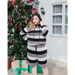 ST167 เซตฮู้ดขาสั้นดำเทา เสื้อผ้าพลัสไซส์ Plussize fashion ชุดคนอ้วน แฟชั่นสาวอวบ