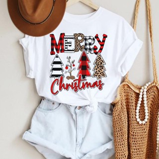 T-Xmas Tree Print Merry Christmas T Shirt Women Festival Tshirts Trend Top Happy Holiday T-shirt Graphic Travel Tee Tsh