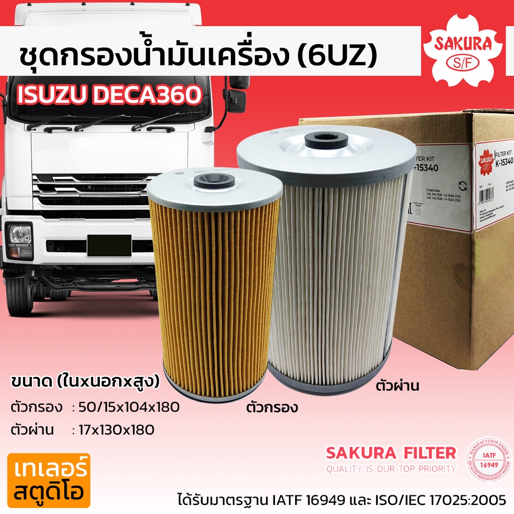 ชุดกรองน้ำมันเครื่อง ISUZU DECA360 (เครื่อง 6UZ) SAKURA อิซูซุ รถบรรทุก ไส้กรองเดก้า360 กรองเครื่อง