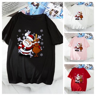 ♥Ready Stock♥Merry Christmas t shirt Santa Claus Elk Colorful Men Women Short Sleeve 471