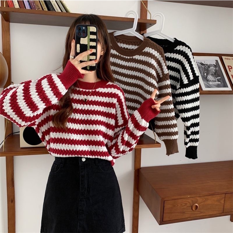 1LDK พร้อมส่ง เสื้อถัก ไหมพรม แขนยาว จั๊มเอวจั๊มเเขน คอกลม ผ้าหนาใส่สบาย(56313)
