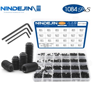 Nindejin ชุดถ้วยสกรู M2-M10 เหล็กคาร์บอน หัวหกเหลี่ยม สีดํา DIN916