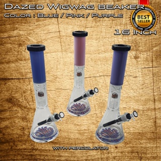 Dazed Wigwag Beaker 16 Inch 9mm with Percolator Blue/Pink/Purple