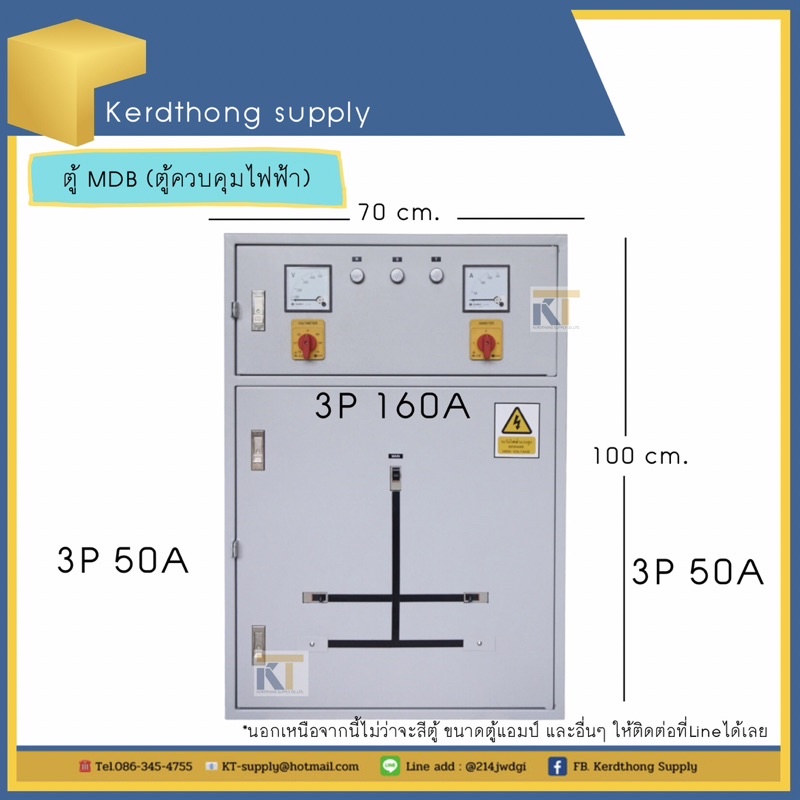 *ตู้ MDB เมนลูกย่อย 2* 3P150A - 3P160Aขนาด 75x100x20cm. สีเทาย่น *MAIN DISTRIBUTION BOARD*