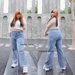 34-42 volume jeans กางเกงยีนส์ไซส์ใหญ่ เอวสูงทรงกระบอก ผ้าไม่ยืด แต่งขาด มีหลายแบบ