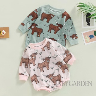 Babygarden-0-18months ชุดรอมเปอร์ แขนยาว คอกลม พิมพ์ลายการ์ตูนกระทิง ลําลอง ฤดูใบไม้ผลิ ฤดูใบไม้ร่วง สําหรับเด็กทารก ทุกเพศ