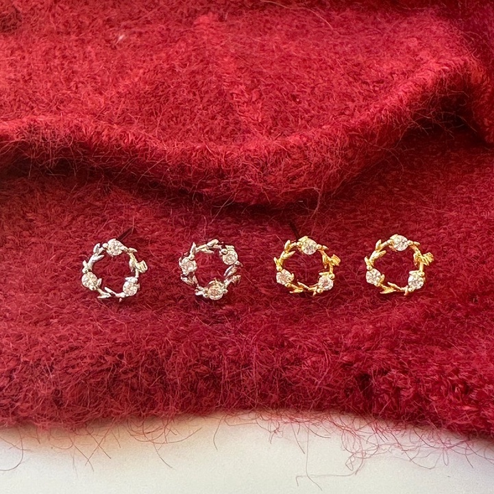 Suwann.na [ราคาต่อคู่] ต่างหู ต่างหูเงินแท้ เพชรกลม