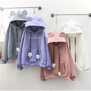 แมวหู Hoodies ผู้หญิงฤดูหนาว Kawaii Paw หลวมสบายๆ Hooded เสื้อเกาหลีน่ารักขนแกะเย็บปักถักร้อยเสื้อผ้า Pullover