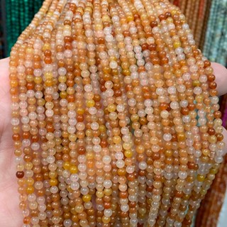 หยกเหลือง หยกพม่า สีเหลืองส้ม Mixed Myanmar Jade 3 mm ทรงกลม เส้นยาว