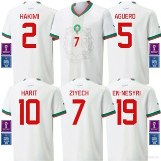 เสื้อกีฬาแขนสั้น ลายทีมชาติฟุตบอล AE 22-23 World Cup Morocco Away Nesyri Ziyech Harit Hakimi Aguero ขนาดใหญ่