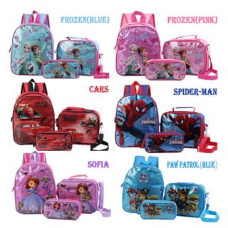 Paw Patrol Spiderman กระเป๋าเป้สะพายหลัง กระเป๋านักเรียน ลายการ์ตูน Frozen Car LOL Doll Sofia สามชิ้น สําหรับเด็ก