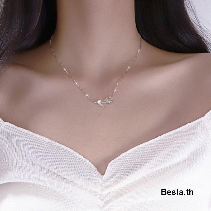สร้อยคอโซ่ จี้ดอกทิวลิป ประดับโอปอล หรูหรา ระดับไฮเอนด์ เครื่องประดับ สําหรับผู้หญิง