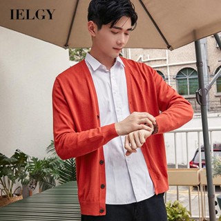 Ielgy เสื้อแจ็กเก็ตคาร์ดิแกนถัก แขนยาว คอวี ทรงสลิม สไตล์เกาหลี สําหรับผู้ชาย