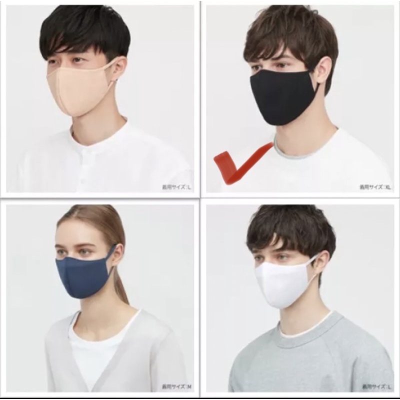 UNIQLO AIRism Mask หน้ากากผ้าซักได้ สีดำ L (บรรจุ3ชิ้น) ของแท้ จากชอป uniqlo Malaysia
