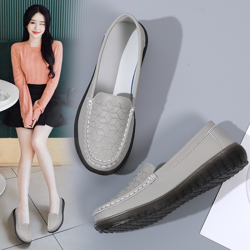 【JINTOHO】รองเท้าโลฟเฟอร์ลําลอง หนังนิ่ม ส้นแบน ใส่สบาย หรูหรา สําหรับสตรี คุณแม่