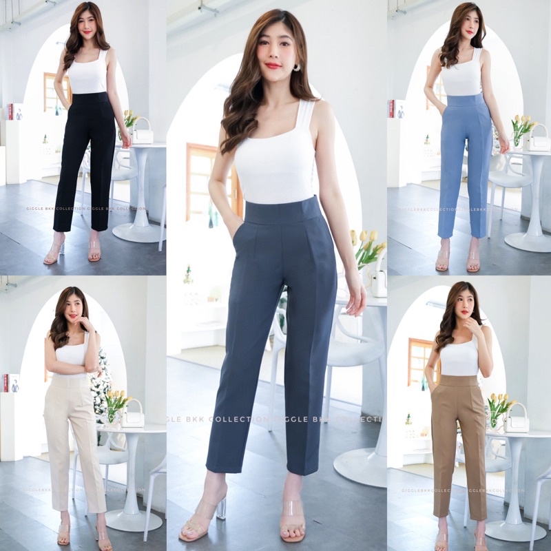 กางเกงขากระบอกเล็ก8ส่วน ขอบเอวหนา ซิปหลัง ผ้าA80 ทรงสวยใส่สบาย