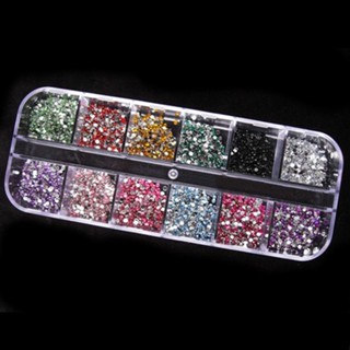 【AG】1200x Bling 2mm Mixed Color Art Tips Acrylic Nail Stickers + Case