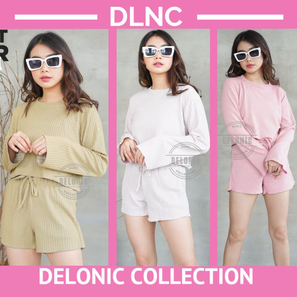 Greisy O-Neck Top Knit One Set 2 - Oneck Knit Top Set & Short Bottoms กางเกงผู้หญิงชุดแฟชั่น Hangout