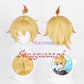 Manmei Genshin Impact Mika Cosplay Wig 30cm Short Yellow Heat Resistant Synthetic Hair Party Anime Wigs