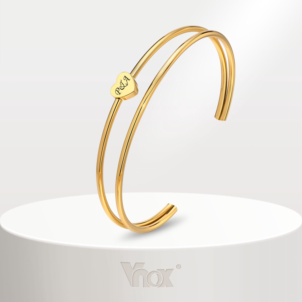 Vnox สร้อยข้อมือ กําไลข้อมือ สเตนเลส สองชั้น รูปหัวใจ ชุบทอง ปรับแต่งได้ เครื่องประดับสําหรับผู้หญิง