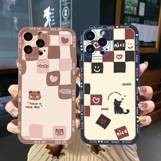 เคสโทรศัพท์มือถือ ขอบสี่เหลี่ยม ป้องกันเต็มเลน ลายสก๊อต หมี แมว แฟชั่น สําหรับ Samsung Galaxy S22 Plus Note 20 Ultra S21 FE S20