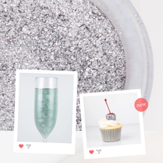 Silver | 100% Edible Glitter for Drinks &amp; Food ผงกลิตเตอร์ฟู๊ดเกรด สำหรับตกแต่งเครื่องดื่ม เบเกอรี่ อาหาร